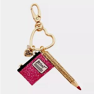 Betsey Johnson Pink and Gold Glitter Key Chain/Bag Charm.